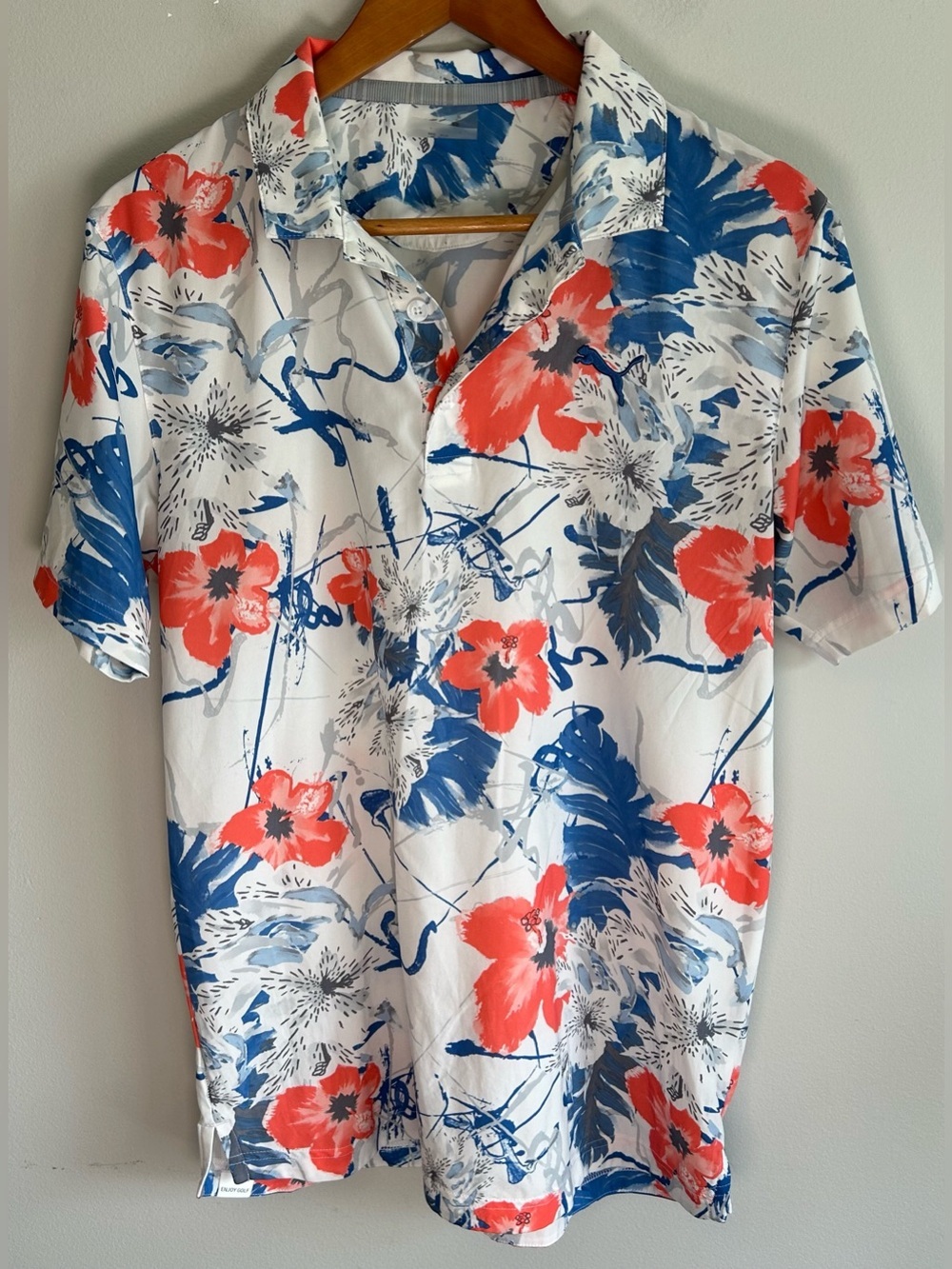Puma Golf Nassau Floral Men’s Polo Shirt Size M/L Tropical Light Weight Stretch